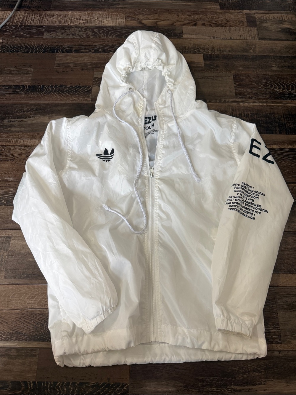 adidas  yezzus tourWhite Hooded Windbreaker Jacket with Black Logos